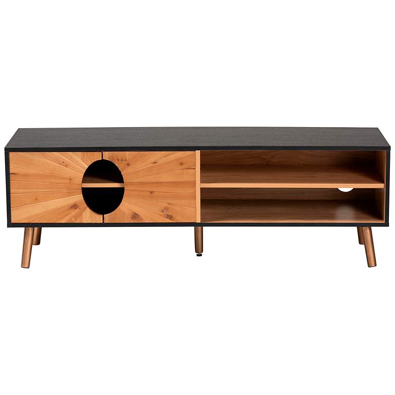 Image 7 Chester 55" Wide Natural Brown Wood 4-Shelf TV Stand more views