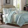 Chester Green Blue Striped 7-Piece Queen Comforter Bed Set