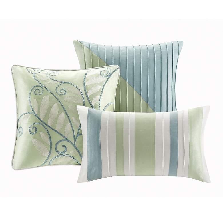 Image 3 Chester Green Blue Striped 7-Piece Queen Comforter Bed Set more views