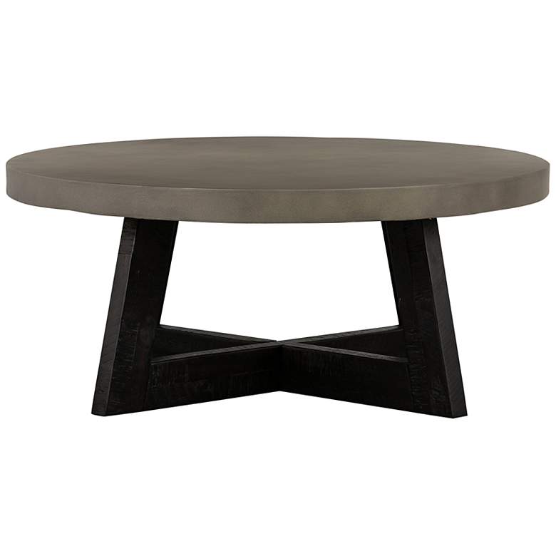 Image 2 Chester Modern Round Coffee Table in Acacia Wood and Concrete