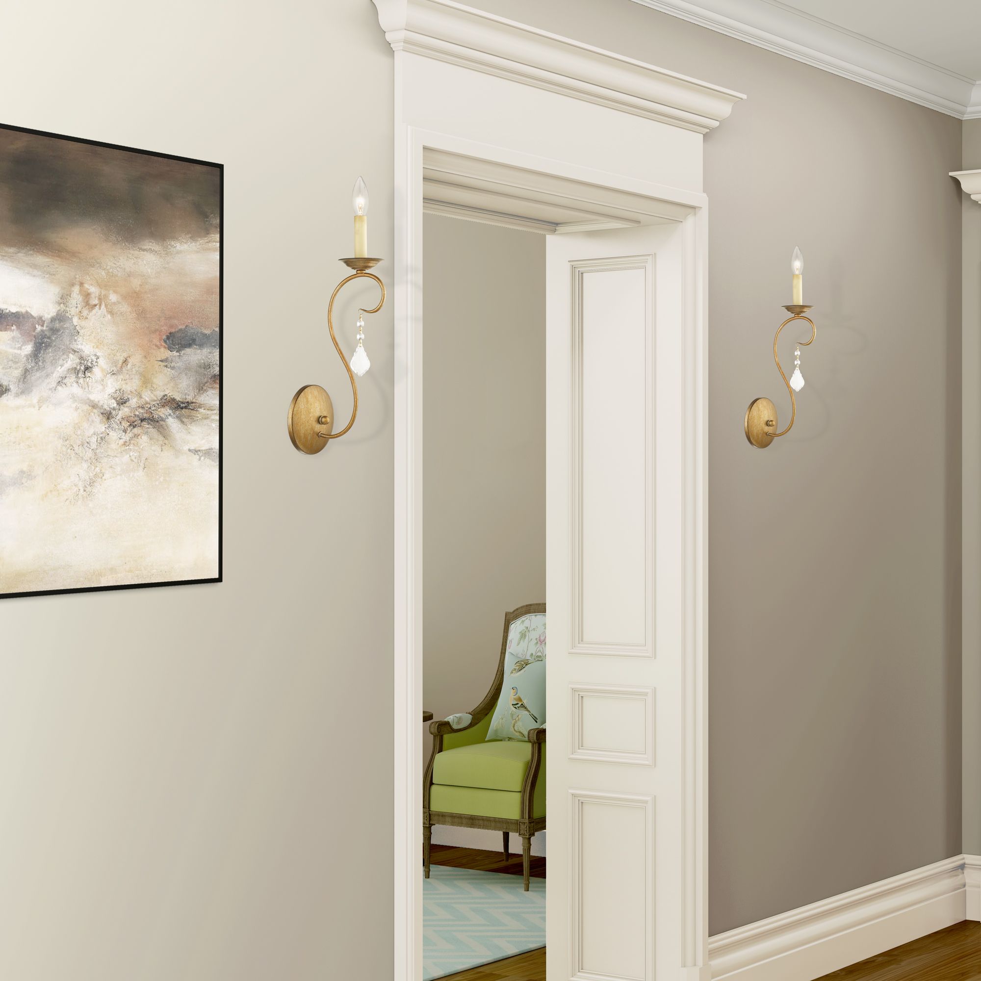 Chesterfield 1-Light Antique Gold Leaf Vintage Candle Wall Sconce