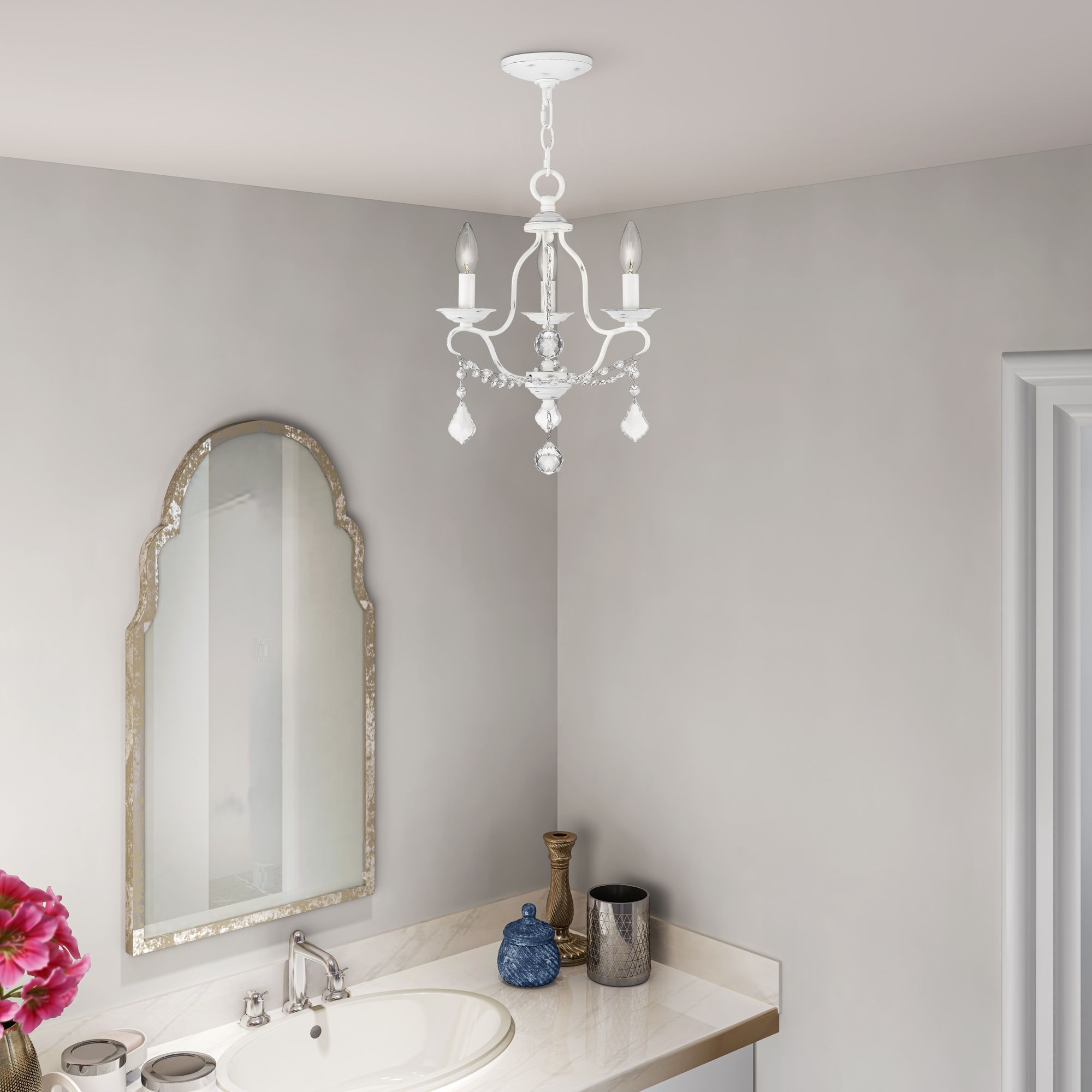 Chesterfield 12-in 3-Light Antique White Vintage Candle Chandelier