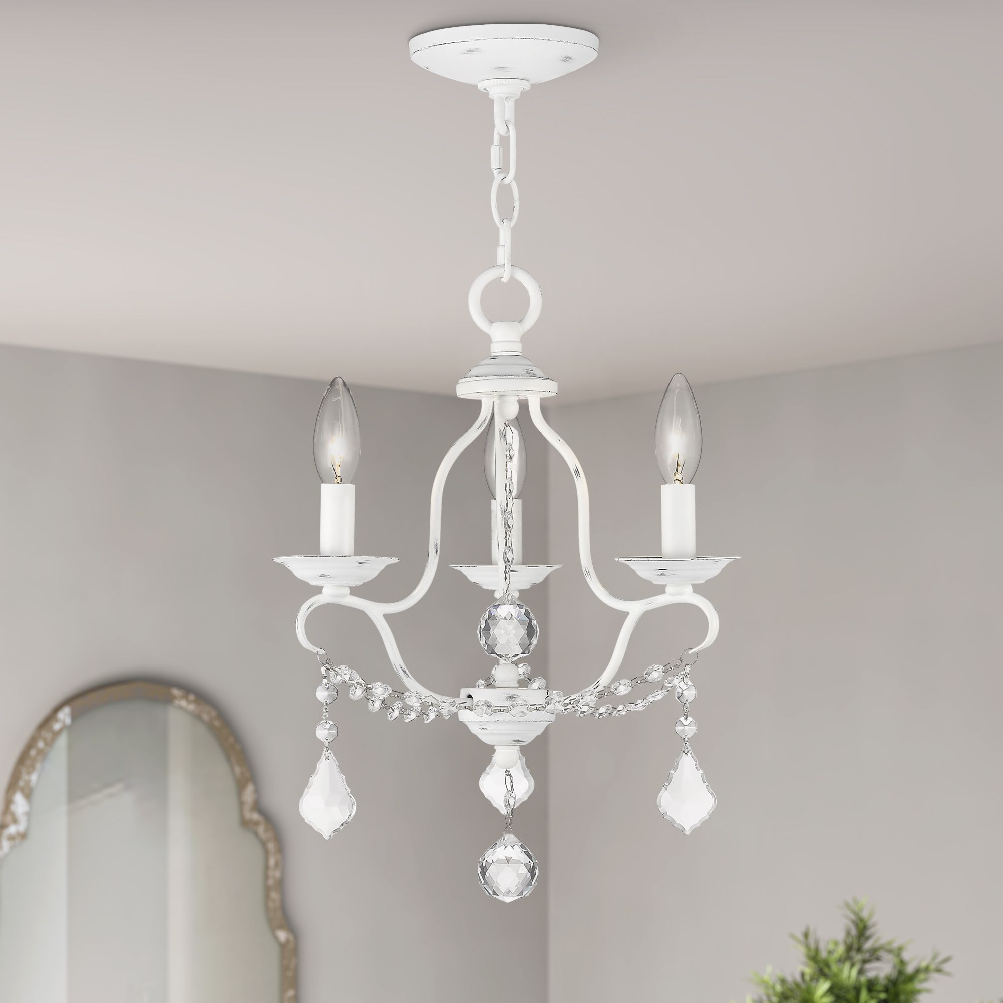 Chesterfield 12-in 3-Light Antique White Vintage Candle Chandelier