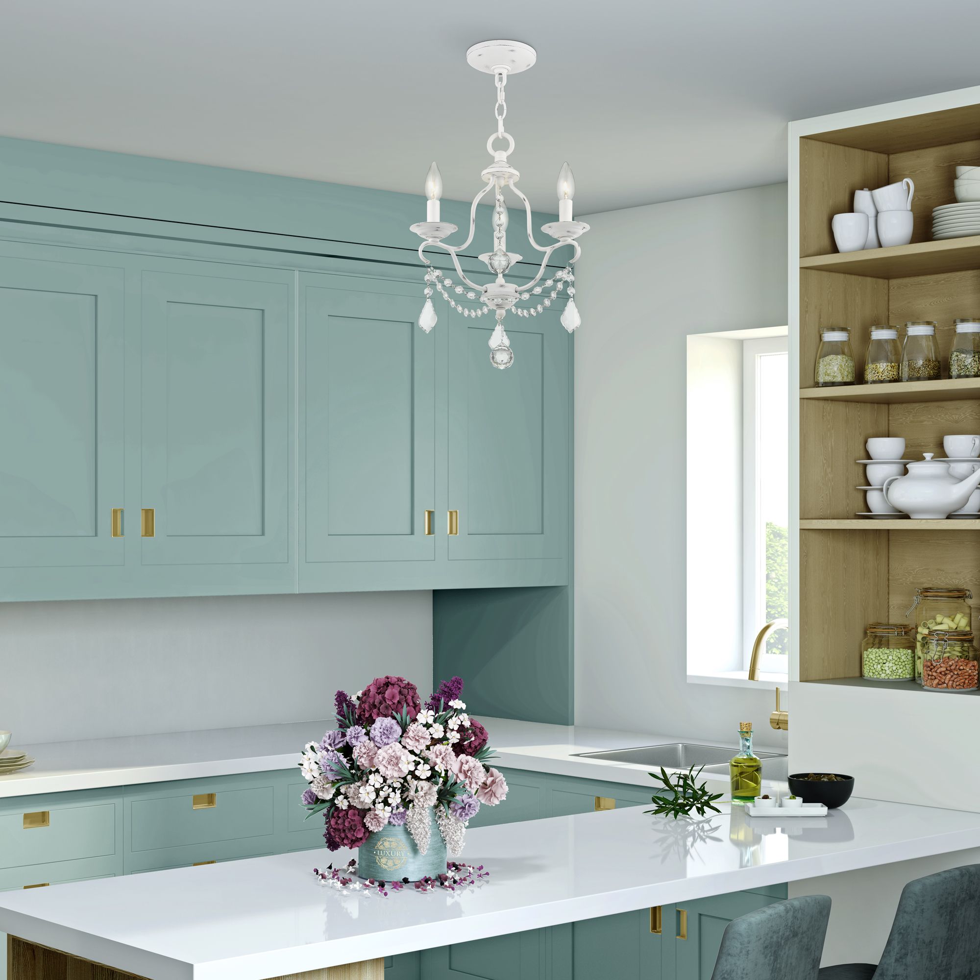 Chesterfield 12-in 3-Light Antique White Vintage Candle Chandelier