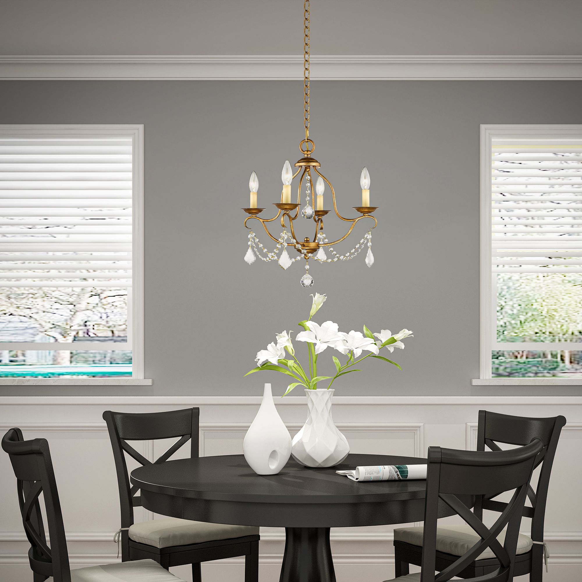 Chesterfield 18-in 4-Light Antique Gold Leaf Vintage Candle Chandelier