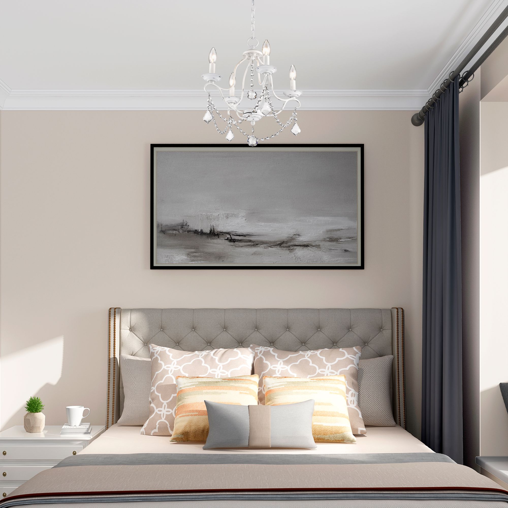 Chesterfield 18-in 4-Light Antique White Vintage Candle Chandelier