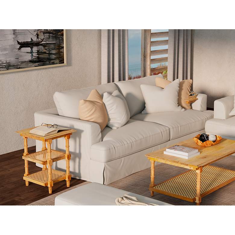 Image 5 Chesterfield 18" Wide Natural Wood and Cane Side Table more views
