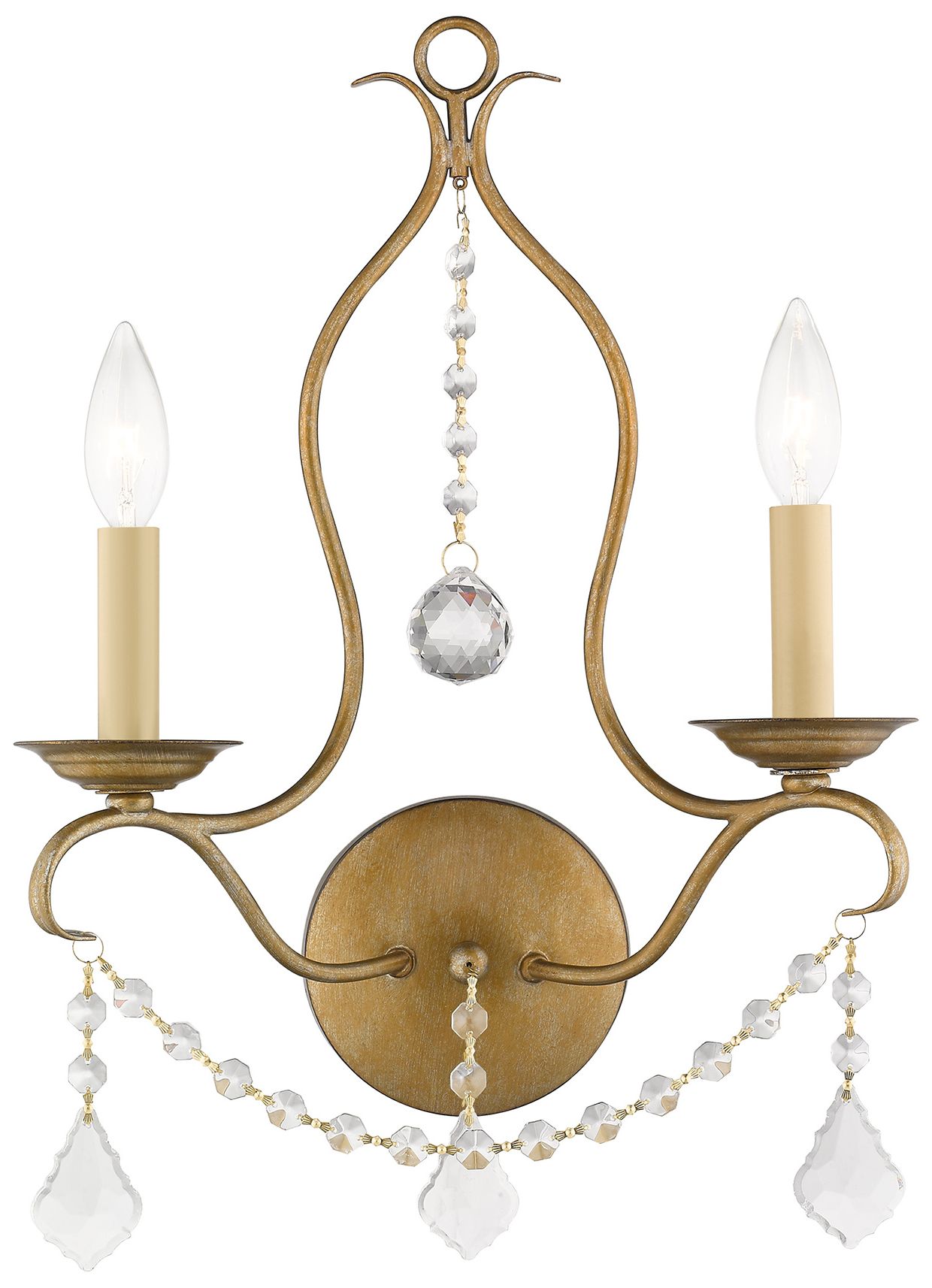 Chesterfield 19 1/2"H Antique Gold Leaf 2-Light Wall Sconce