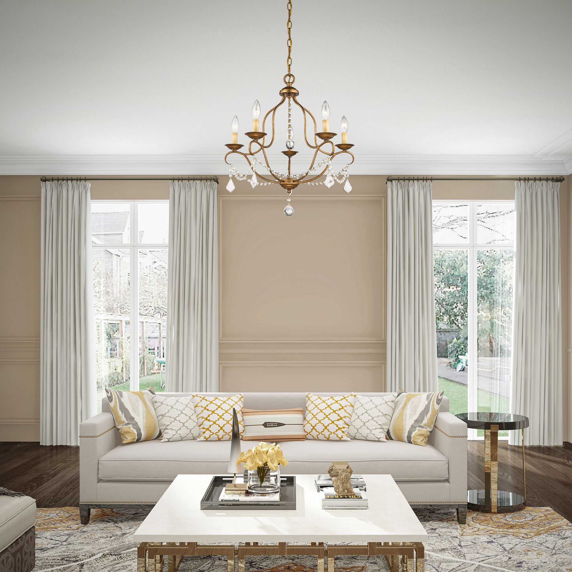 Chesterfield 22-in 5-Light Antique Gold Leaf Vintage Candle Chandelier