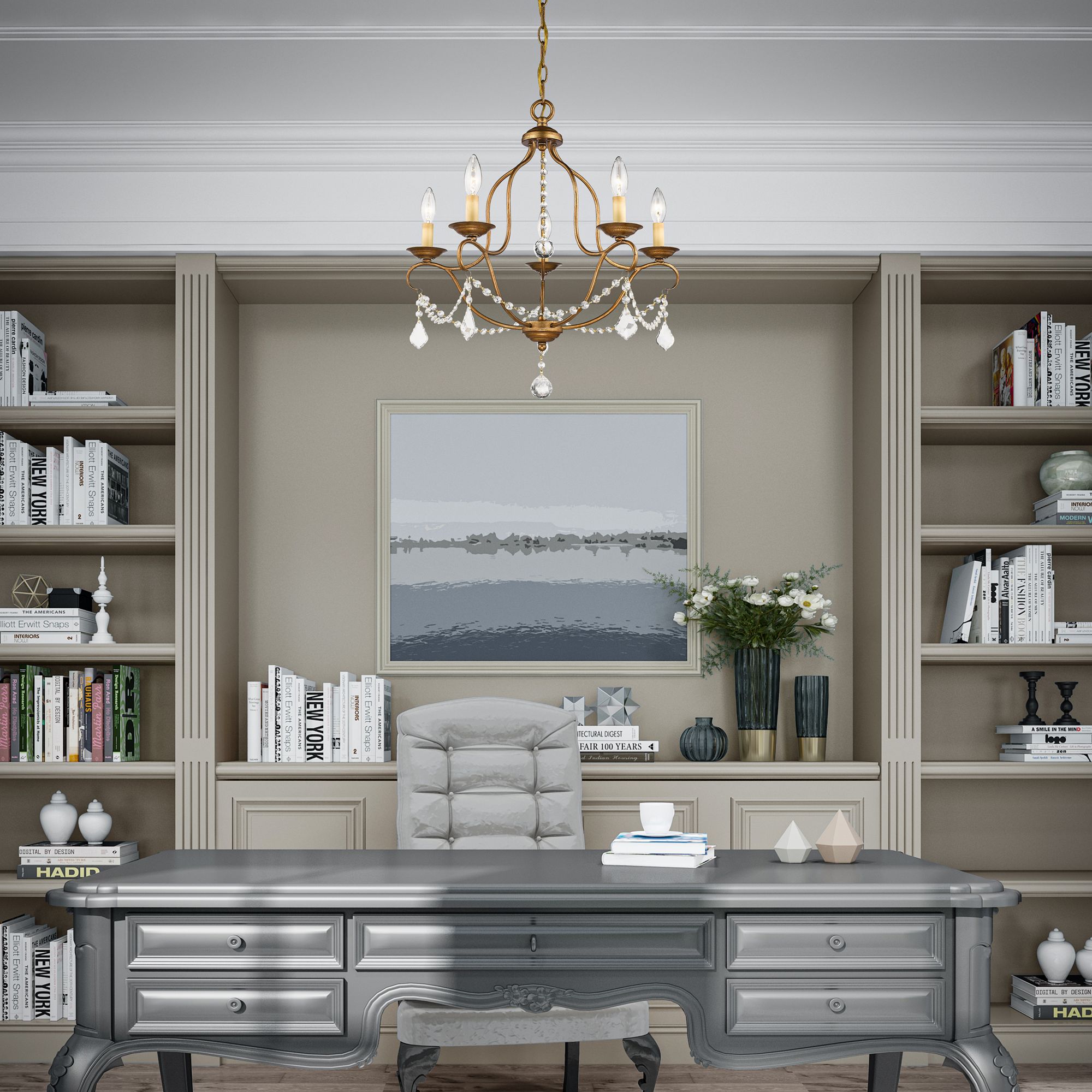 Chesterfield 22-in 5-Light Antique Gold Leaf Vintage Candle Chandelier