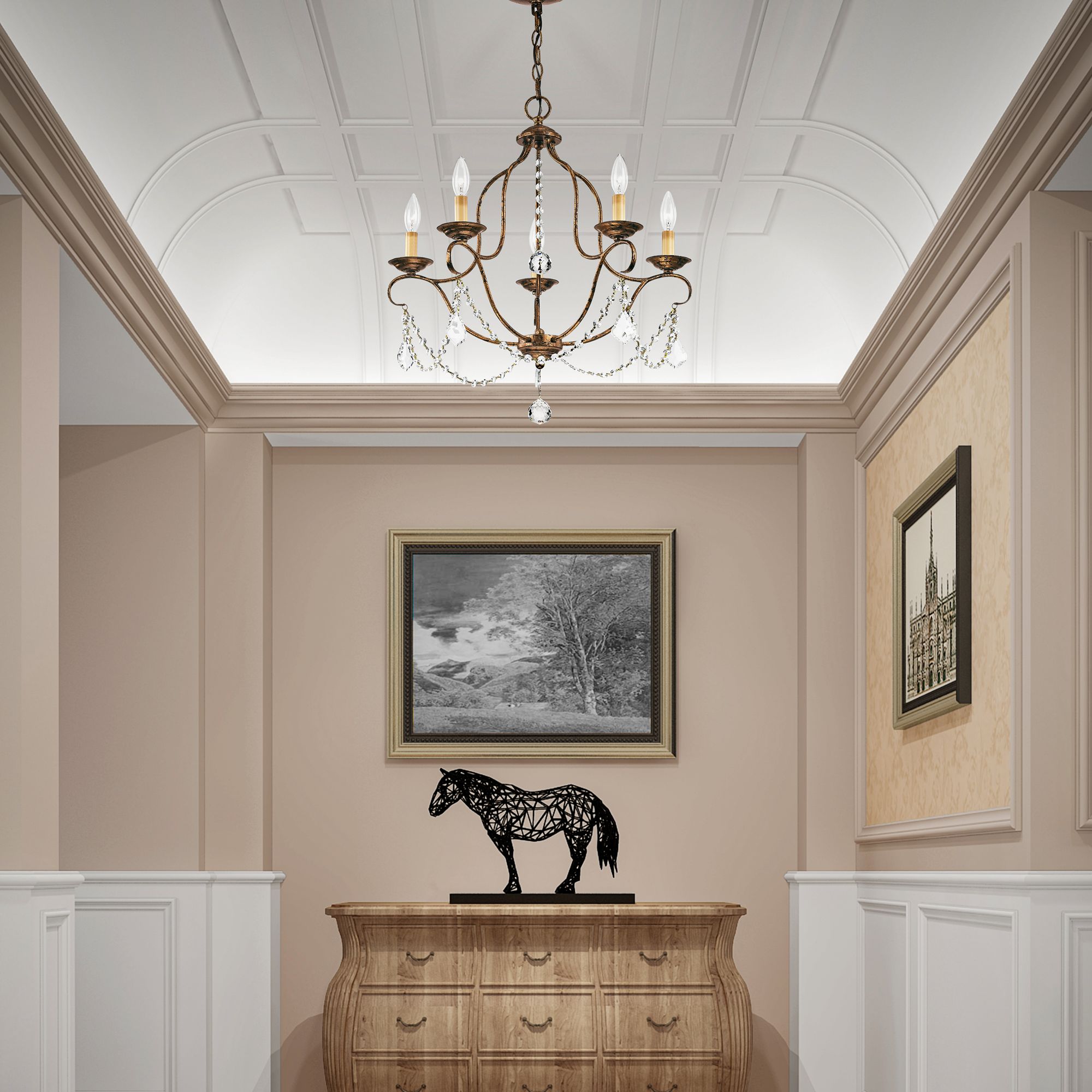 Chesterfield 22" Wide Golden Bronze 5-Light Chandelier