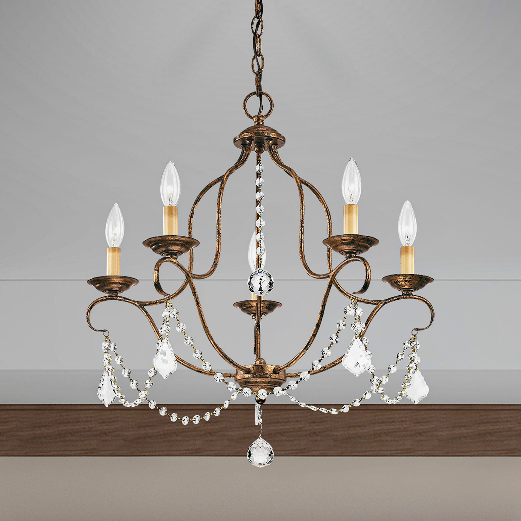 Chesterfield 22" Wide Golden Bronze 5-Light Chandelier