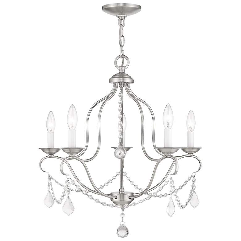 Image 2 Chesterfield 22"W Brushed Nickel Crystal 5-Light Chandelier