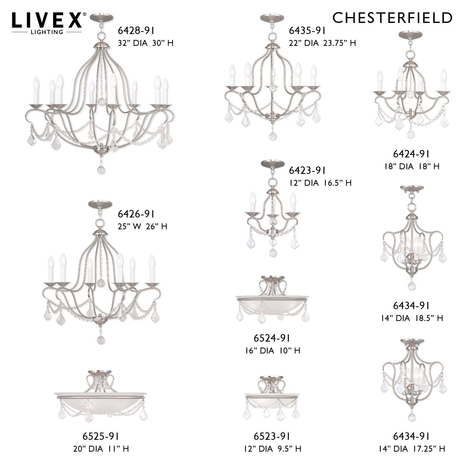 Chesterfield 22"W Brushed Nickel Crystal 5-Light Chandelier