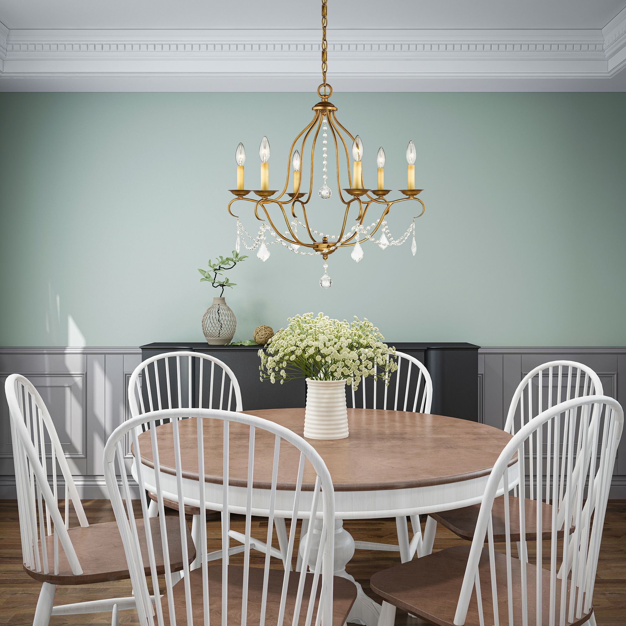 Chesterfield 25-in 6-Light Antique Gold Leaf Vintage Candle Chandelier