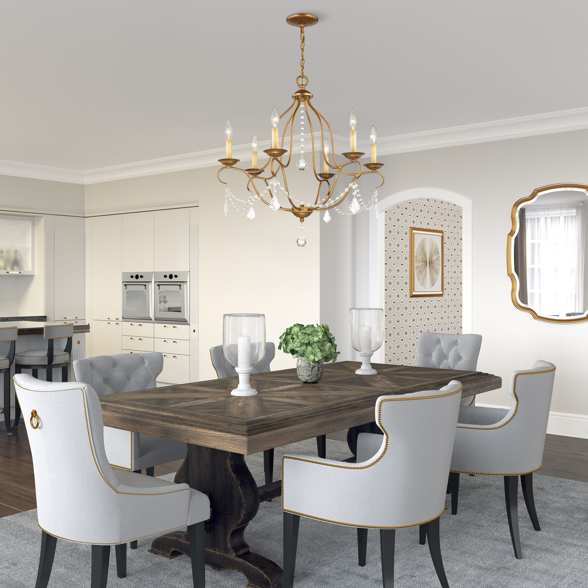 Chesterfield 25-in 6-Light Antique Gold Leaf Vintage Candle Chandelier