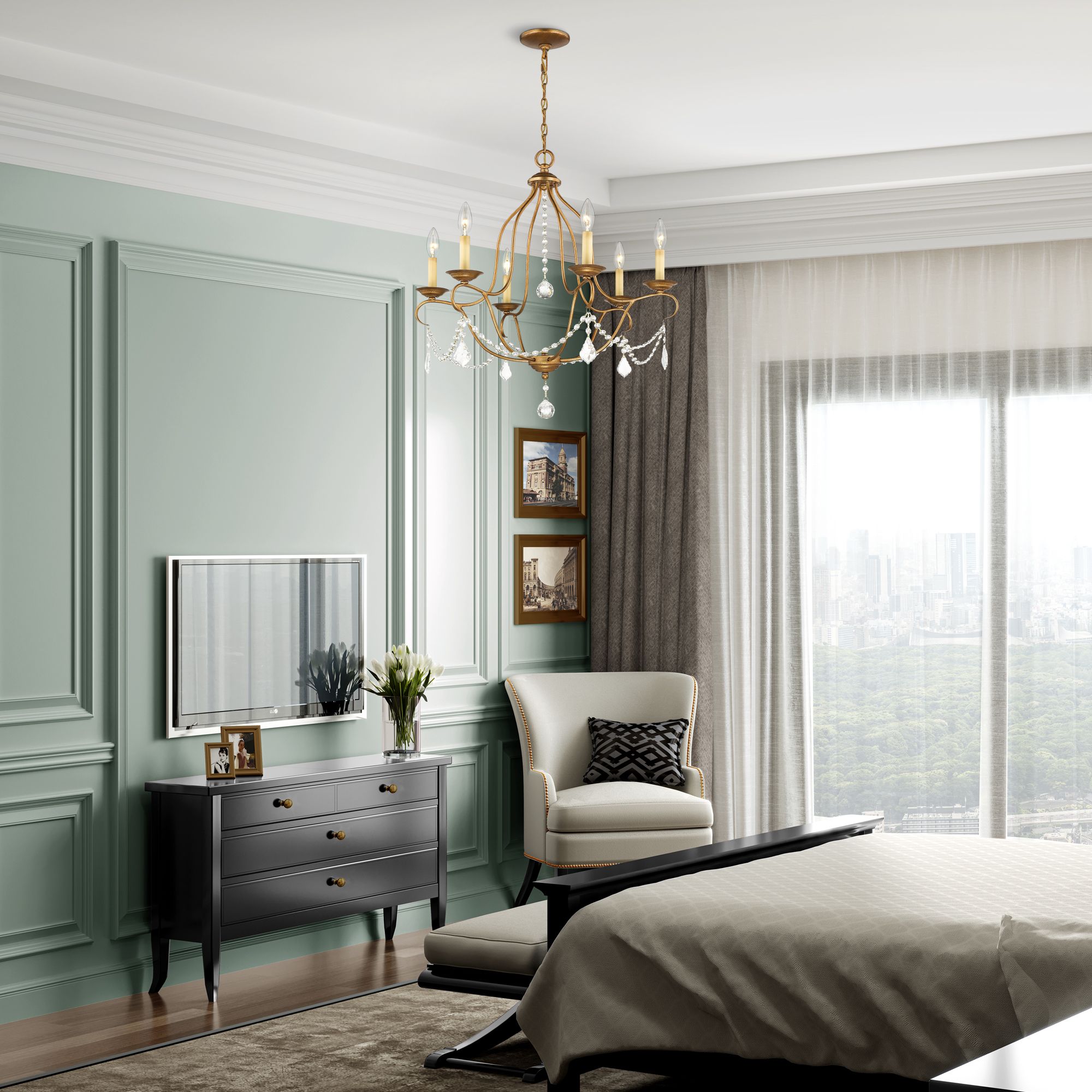 Chesterfield 25-in 6-Light Antique Gold Leaf Vintage Candle Chandelier