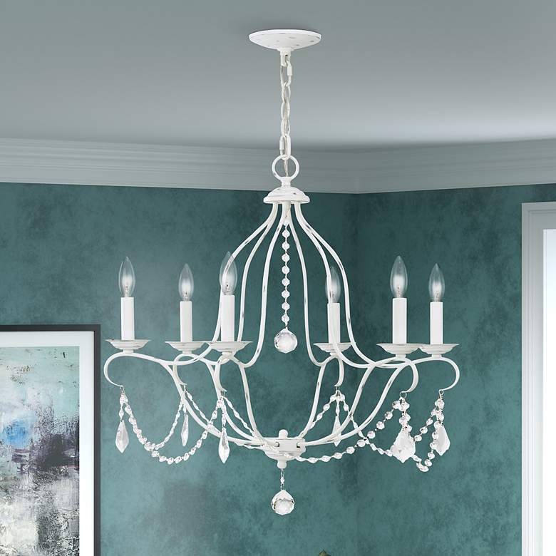 Image 1 Chesterfield 25-in 6-Light Antique White Vintage Candle Chandelier