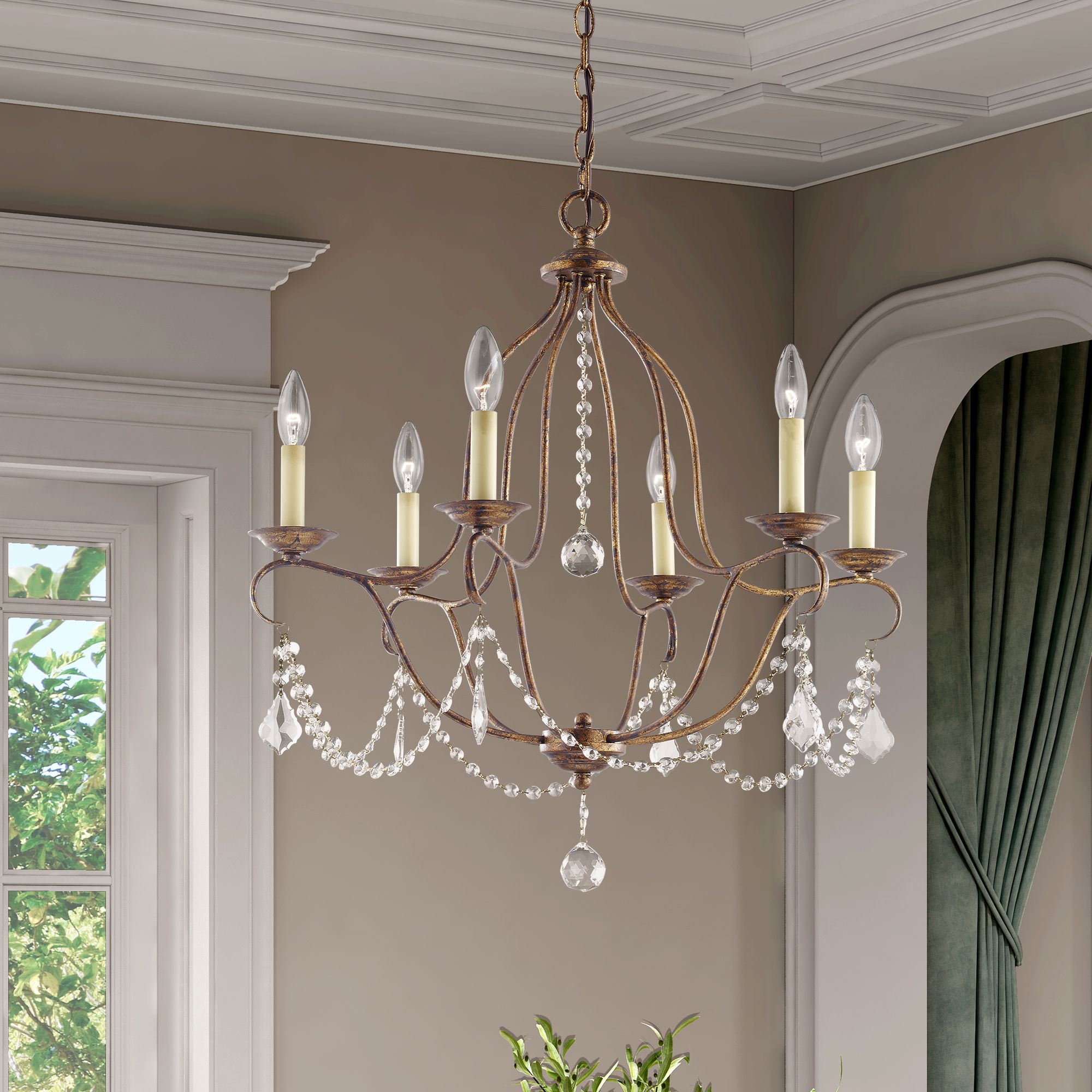 Chesterfield 25-in 6-Light Venetian Golden Bronze Vintage Candle Chandelier