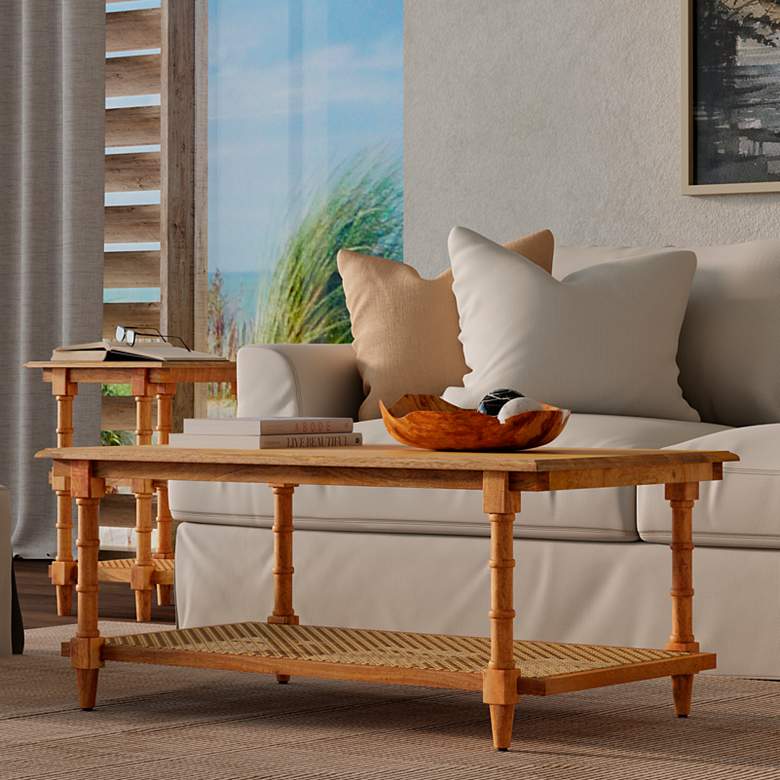 Image 1 Chesterfield 42" Wide Natural Wood and Cane Coffee Table