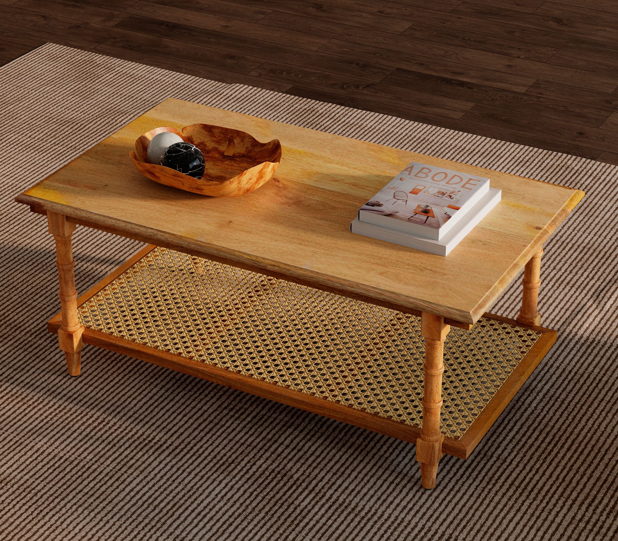 Chesterfield 42" Wide Natural Wood and Cane Coffee Table