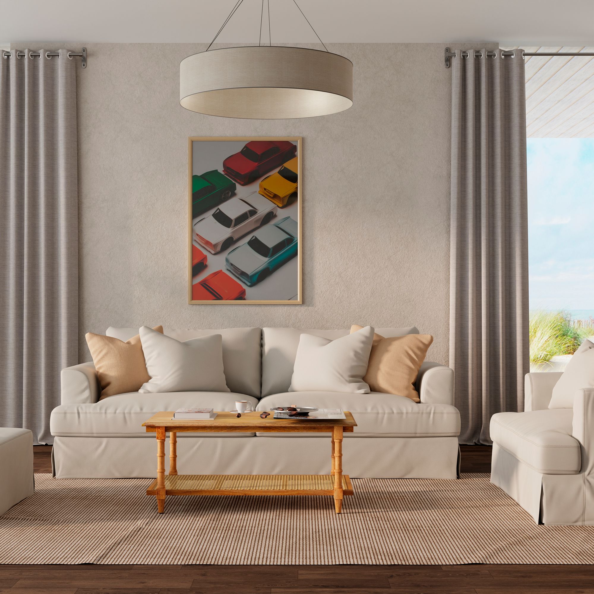 Chesterfield 42" Wide Natural Wood and Cane Coffee Table