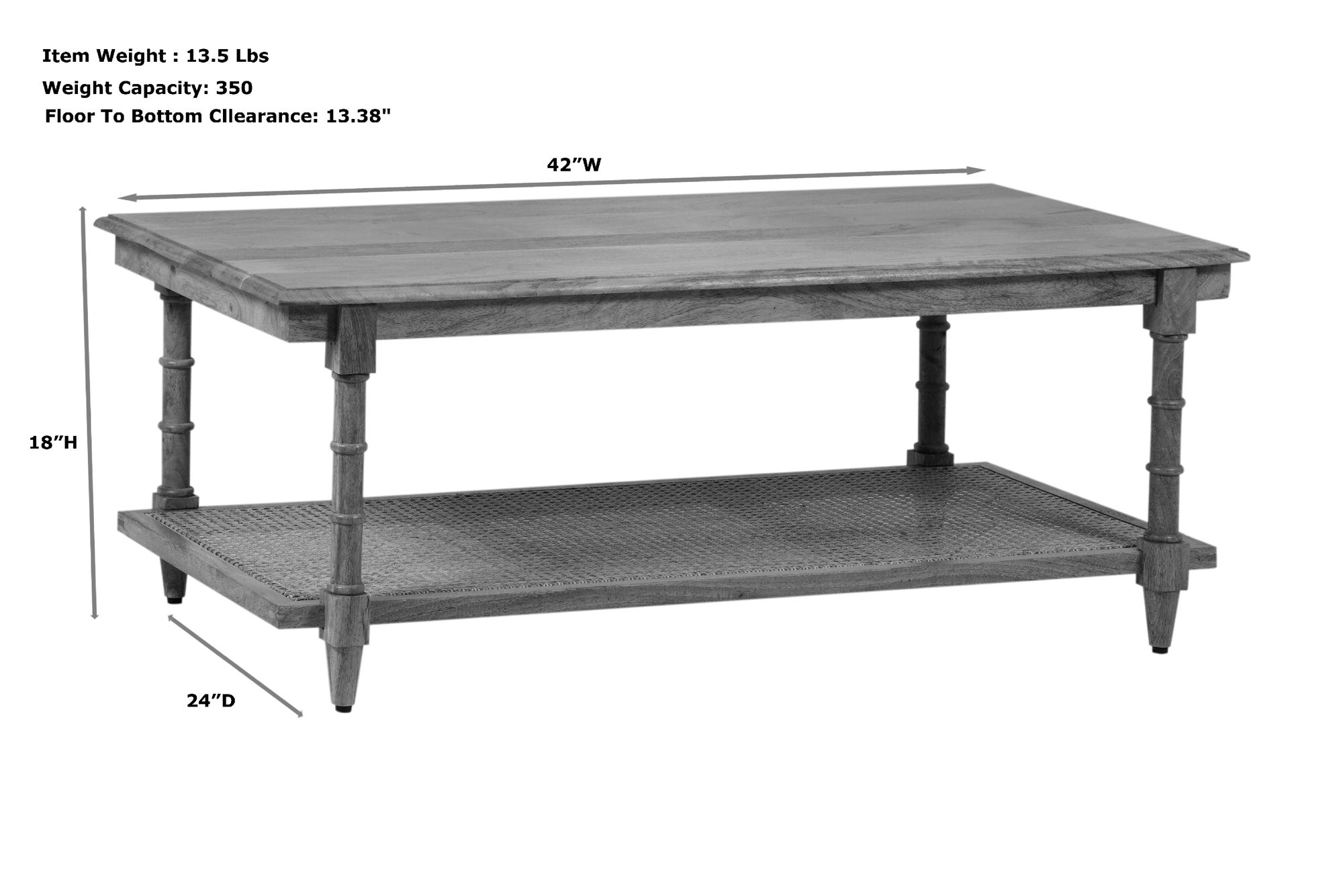 Chesterfield 42" Wide Natural Wood and Cane Coffee Table