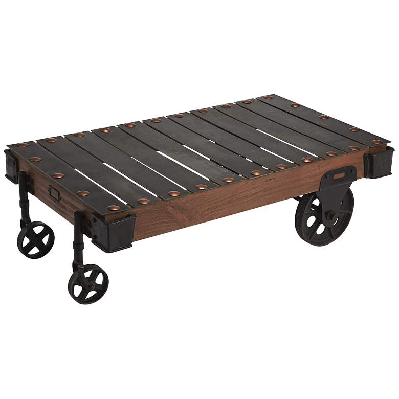 Image 1 Chesterfield 55" Wide Wheeled Industrial Cart Coffee Table