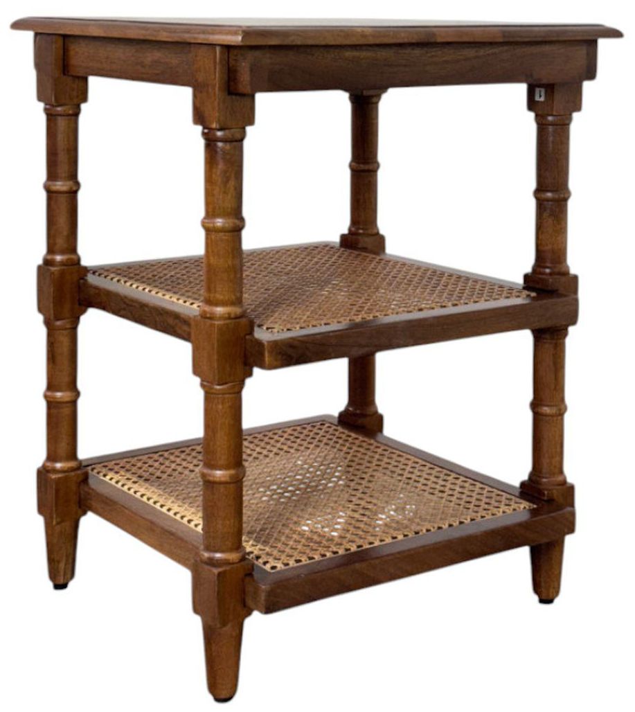 Chesterfield Wood & Cane 3 Shelf Side Table - Chestnut