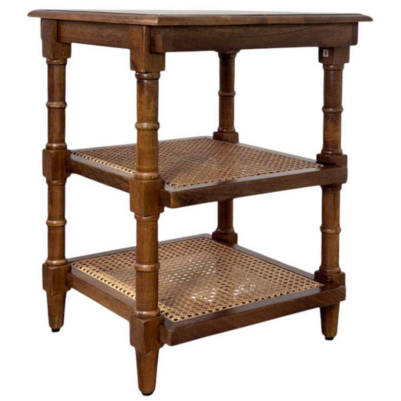Image 1 Chesterfield Wood & Cane 3 Shelf Side Table - Chestnut