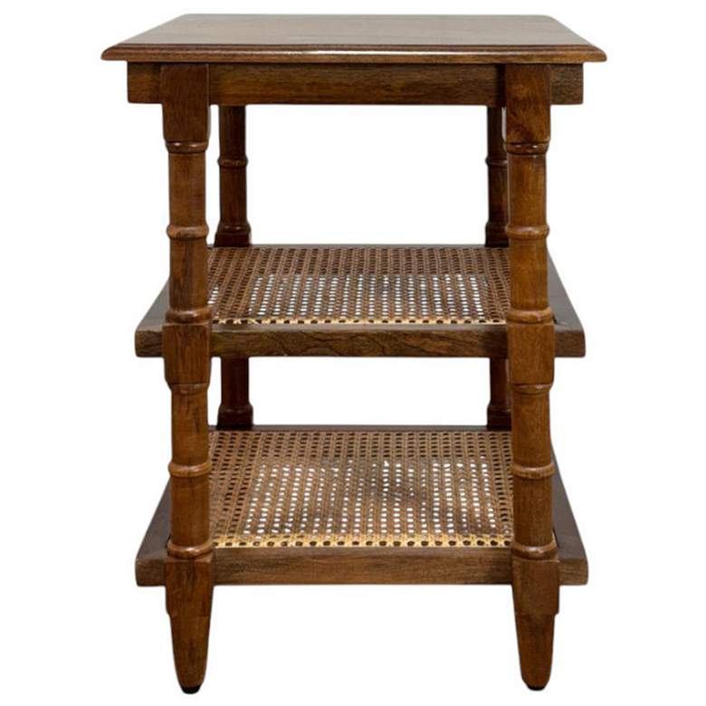 Image 2 Chesterfield Wood & Cane 3 Shelf Side Table - Chestnut more views