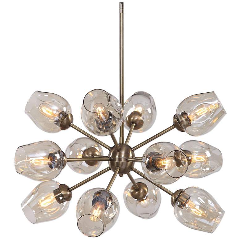 Image 2 Chet 33 inch Wide Antique Brass 12-Light Sputnik Chandelier