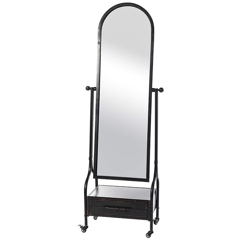 Image 1 Cheval Black 26" x 73" Floor Mirror with Storage Drawer