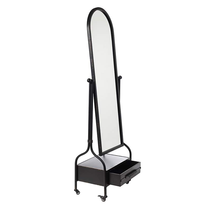Image 3 Cheval Black 26" x 73" Floor Mirror with Storage Drawer more views