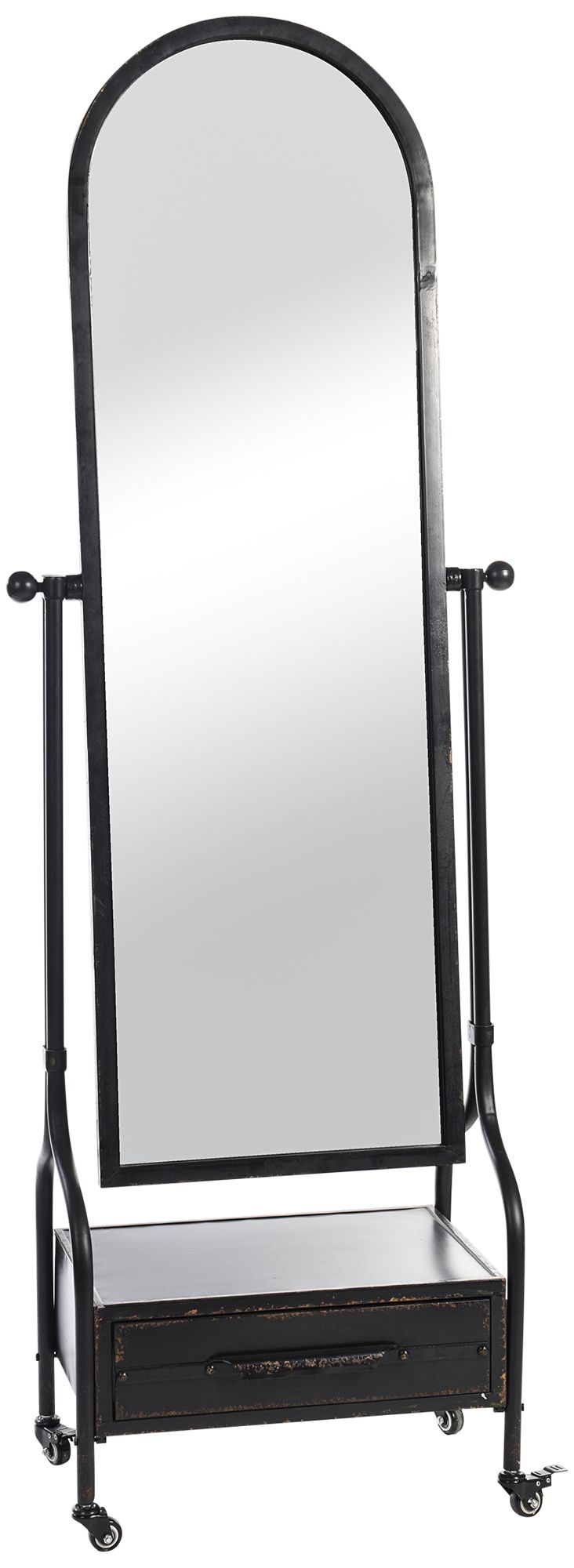 Cheval Mirror w Lower Storage Drawer Blackened Grey Finish