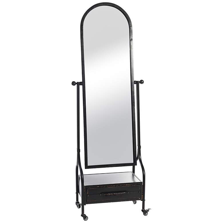 Image 1 Cheval Mirror w/ Lower Storage Drawer - Blackened Grey Finish