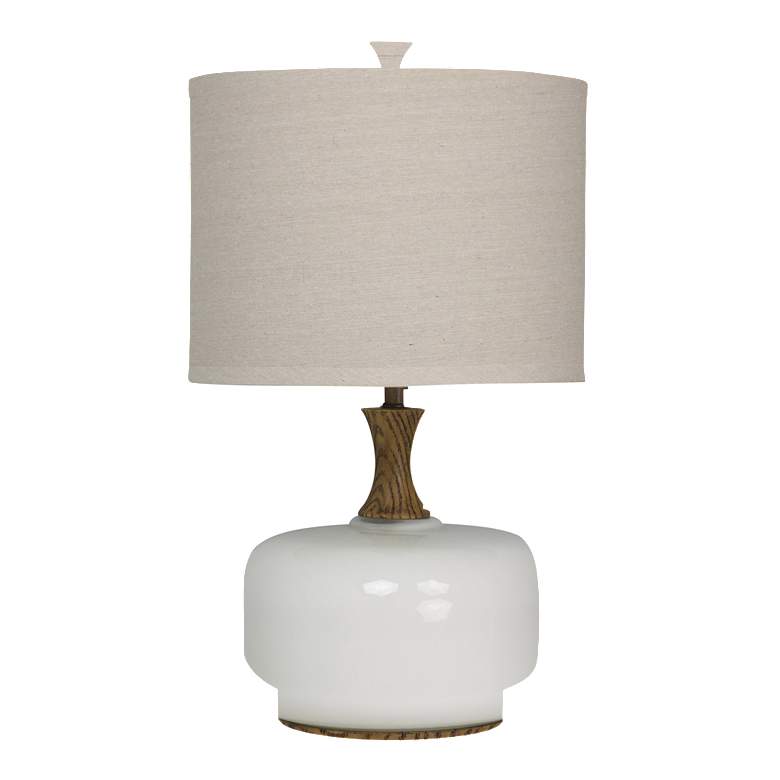 Image 1 Chevelle Ceramic Table Lamp - Natural Wood And White Finish - Beige Shade