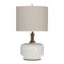 Chevelle Ceramic Table Lamp - Natural Wood And White Finish - Beige Shade