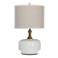 Chevelle Ceramic Table Lamp - Natural Wood And White Finish - Beige Shade