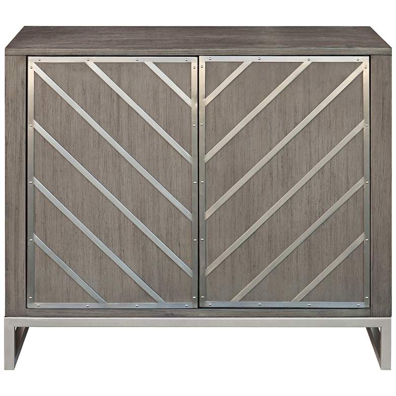 Image 1 Chevron 36" Wide 2-Door Light Gray Wood Chest