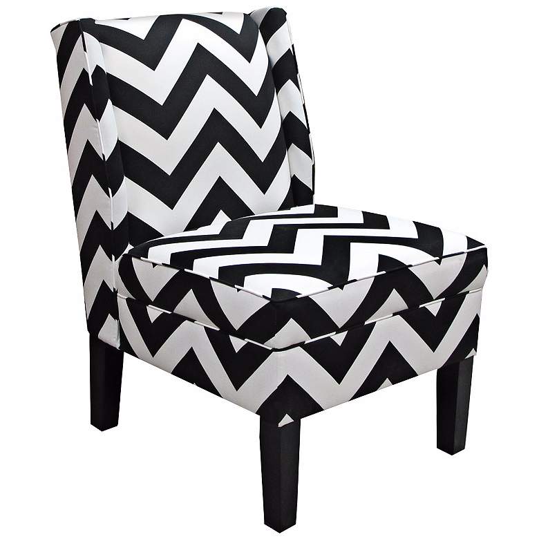 Image 1 Chevron Black and White Zig Zag Wingback Accent Chair