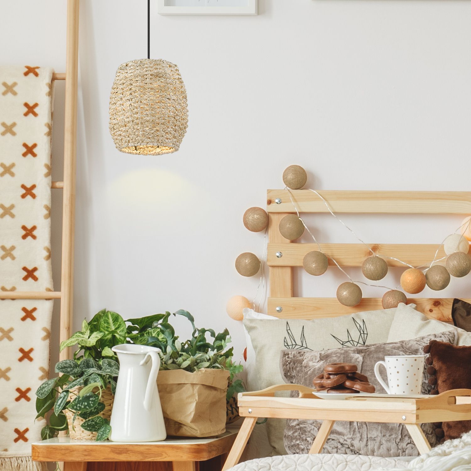 Cheyanne 10" Wide Black Corn Rope Mini Pendant in scene