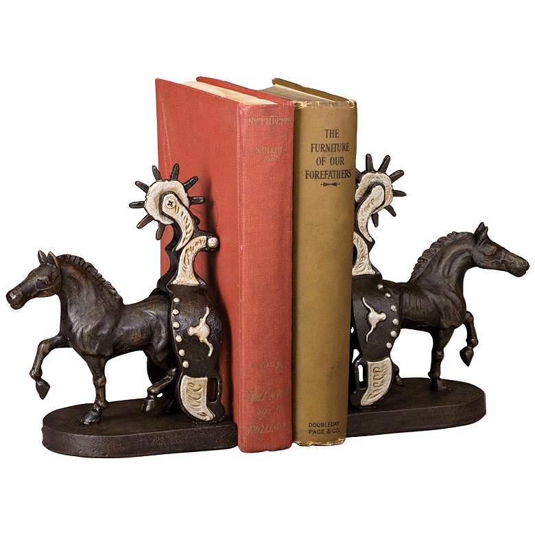 Image 1 Cheyenne Cast Iron Horse and Spur Bookends Set