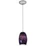 1_Chianti - E26 LED Cord Pendant - Brushed Steel Finish - Purple Swirl Glass