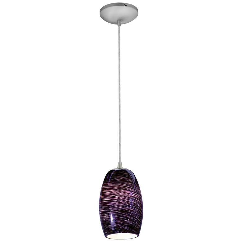 Image 1 Chianti Glass Pendant - Cord - Brushed Steel Finish - Purple Swirl Glass