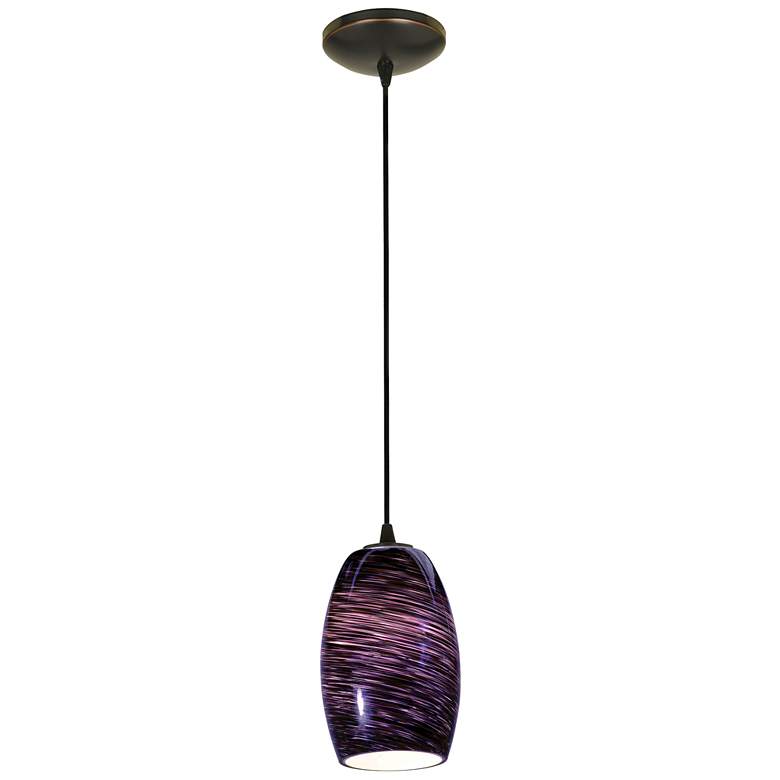 Image 1 Chianti Glass Pendant - Cord - Oil Rubbed Bronze Finish, Purple Swirl Glass