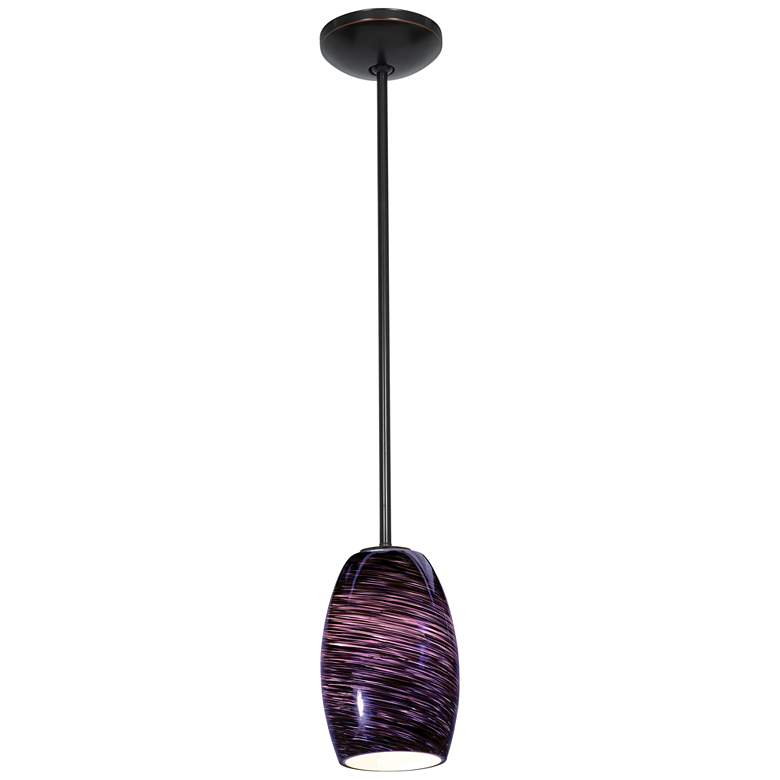 Image 1 Chianti Glass Pendant - Rods - Oil Rubbed Bronze Finish, Purple Swirl Glass