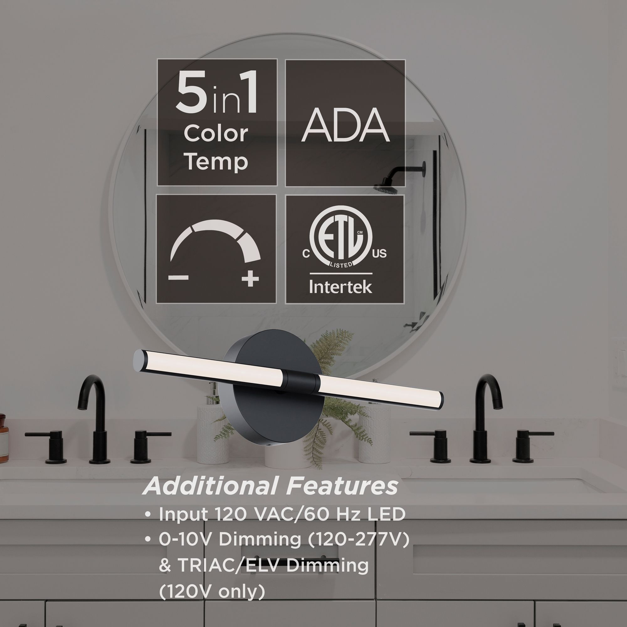 Image 5 Chicago 17" Wide Black 20W LED Vanity Light with White Acrylic Shade more views