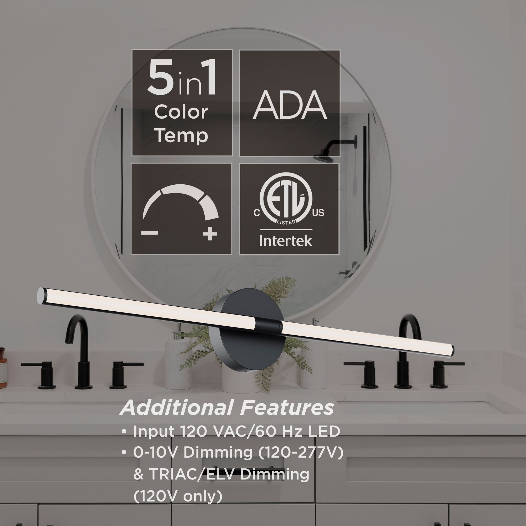 Image 5 Chicago 32" Wide Black 40W LED Vanity Light with White Acrylic Shade more views