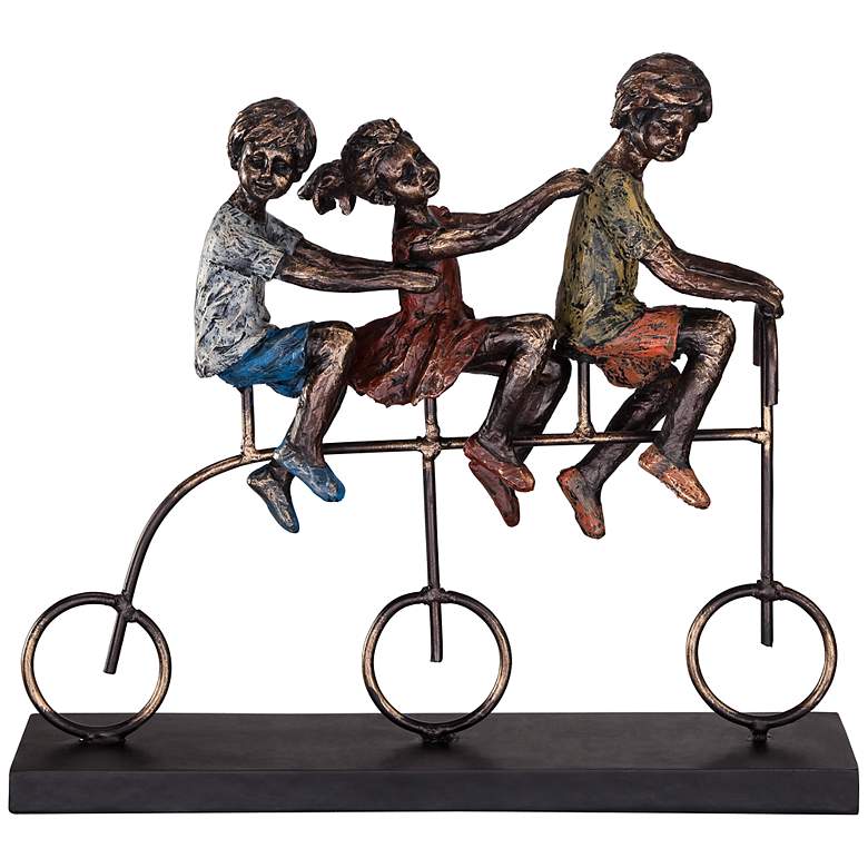Image 2 Children Riding Bike 12 3/4 inch Wide Sculpture